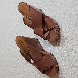 COACH Leather Gold Beaded Wedges Size 8